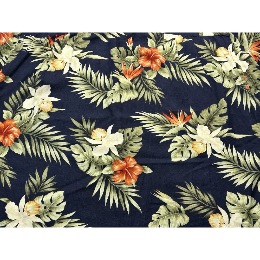 Alex Cannon Hawaiian Camp Shirt Large Tropical Floral Linen Rayon Aloha Navy - Picture 11 of 14